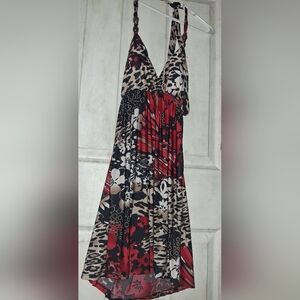 Cristinalove Red, Black & Cream Floral Panel Dress